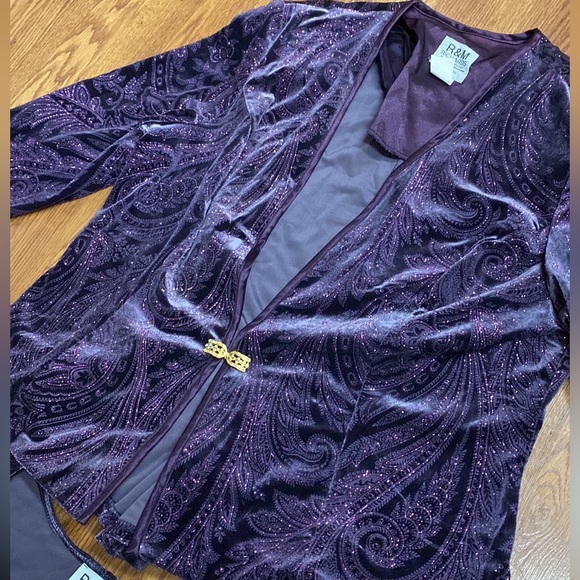 Vintage 80’s 90’s Velvet Dress & Vintage Jacket Set Royal Purple Sparkle Holiday - Picture 14 of 17
